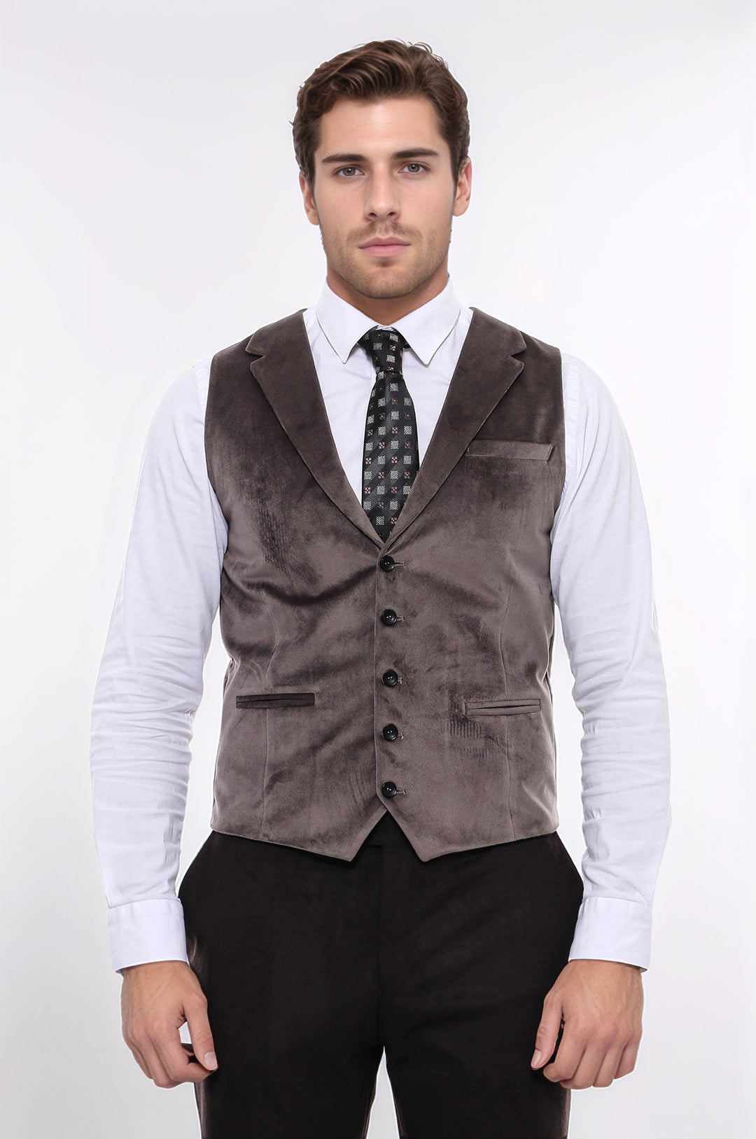 Plain Collared Brown Men Vest - Wessi