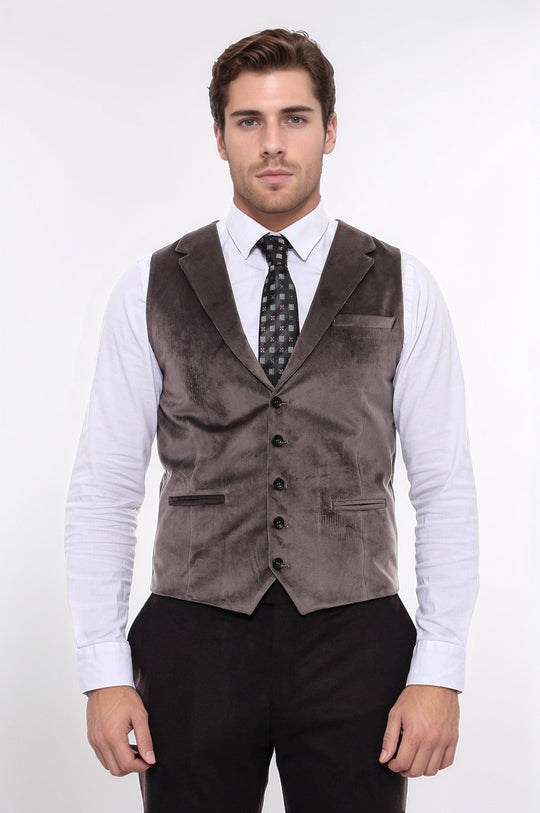 Chaleco marrón con cuello liso para hombre - Wessi