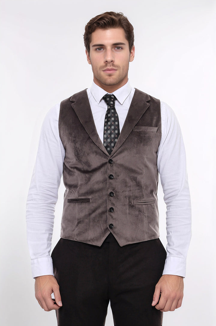 Plain Collared Brown Men Vest - Wessi