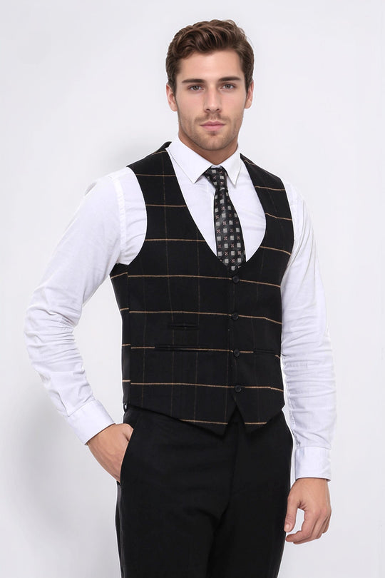 Chaleco negro con cuello en V y cuadros - Wessi