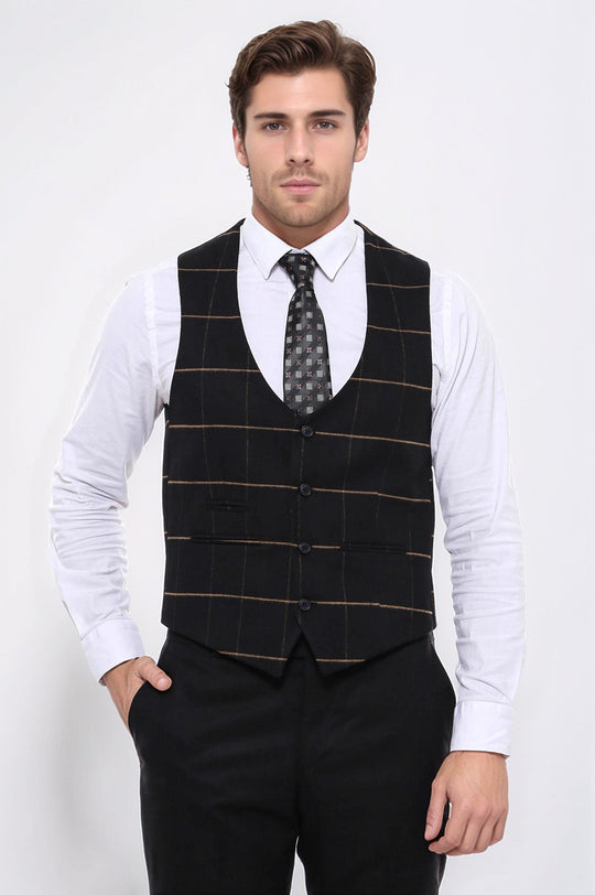 Chaleco negro con cuello en V y cuadros - Wessi