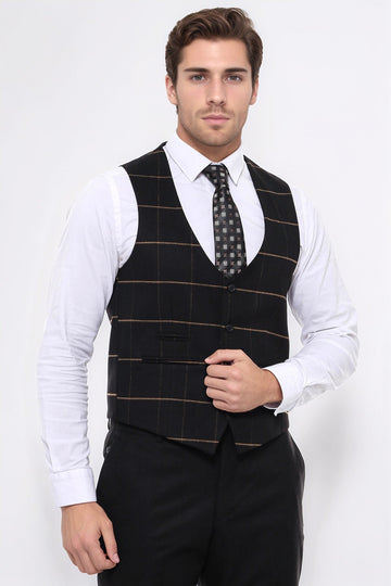 Chaleco negro con cuello en V y cuadros - Wessi