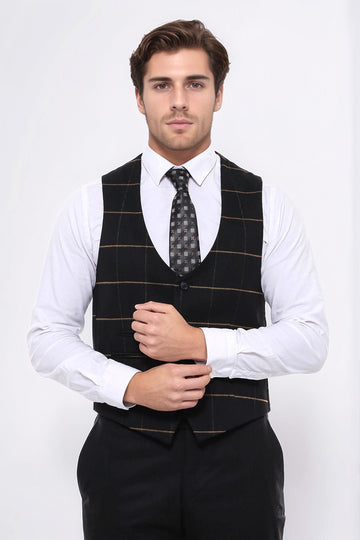 Chaleco negro con cuello en V y cuadros - Wessi