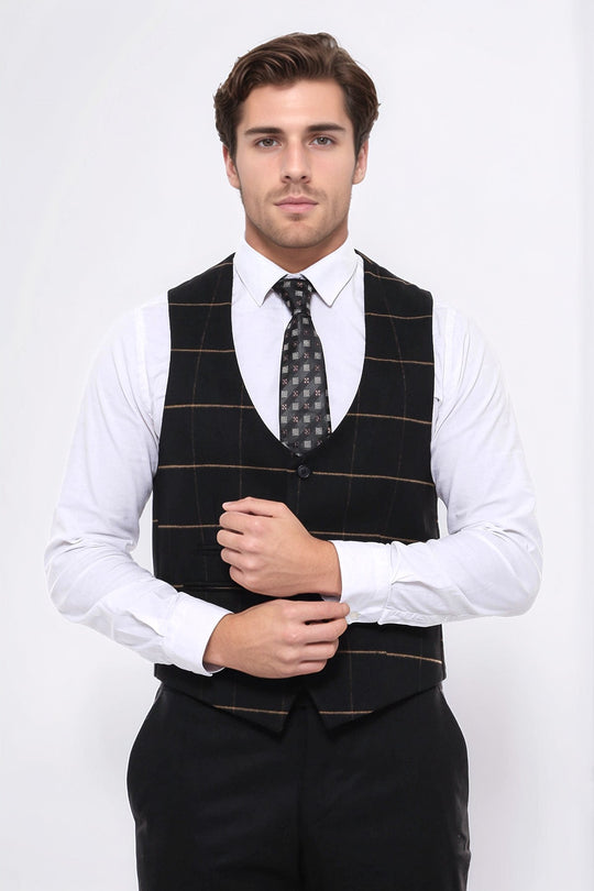 Chaleco negro con cuello en V y cuadros - Wessi