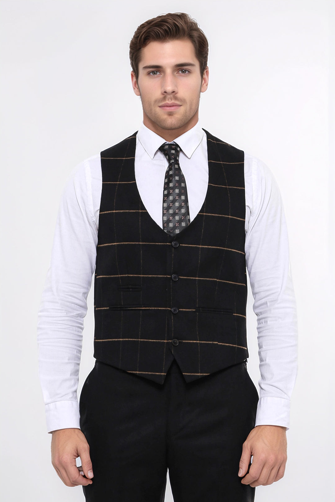Gilet nero con scollo a V a quadri - Wessi