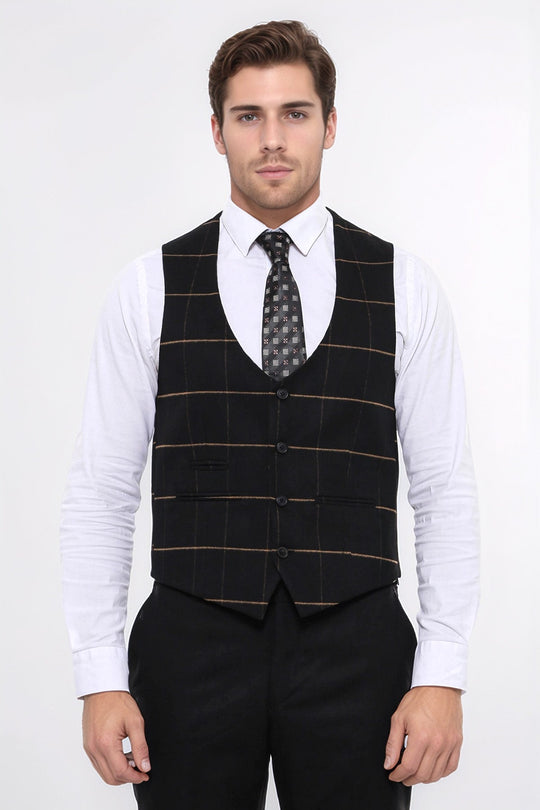 Chaleco negro con cuello en V y cuadros - Wessi
