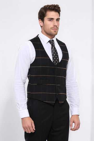Chaleco negro con cuello en V y cuadros - Wessi
