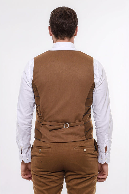 Plaid Double Breasted Tan Men Vest - Wessi