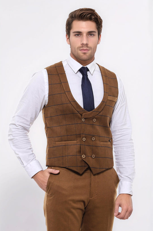 Plaid Double Breasted Tan Men Vest - Wessi – Wessi Plaid Double Breasted Tan Men Vest - Wessi – Wessi