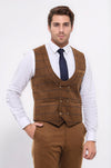 Plaid Double Breasted Tan Men Vest - Wessi