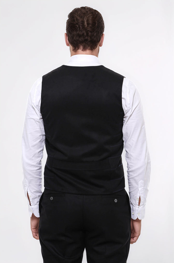 Plaid Double Breasted Collared Black Men Vest - Wessi