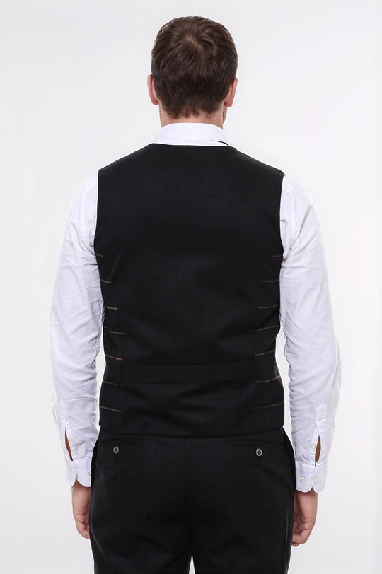 Double Breasted Plaid Black Men Vest - Wessi