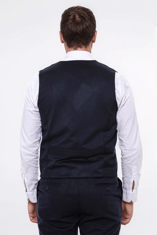 Double Breasted Plaid Navy Blue Men's Vest - Wessi