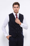 Double Breasted Plaid Navy Blue Men's Vest - Wessi