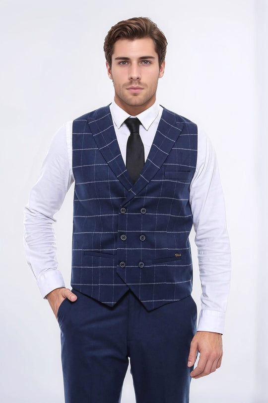 Chaleco Cruzado A Cuadros Azul Hombre - Wessi