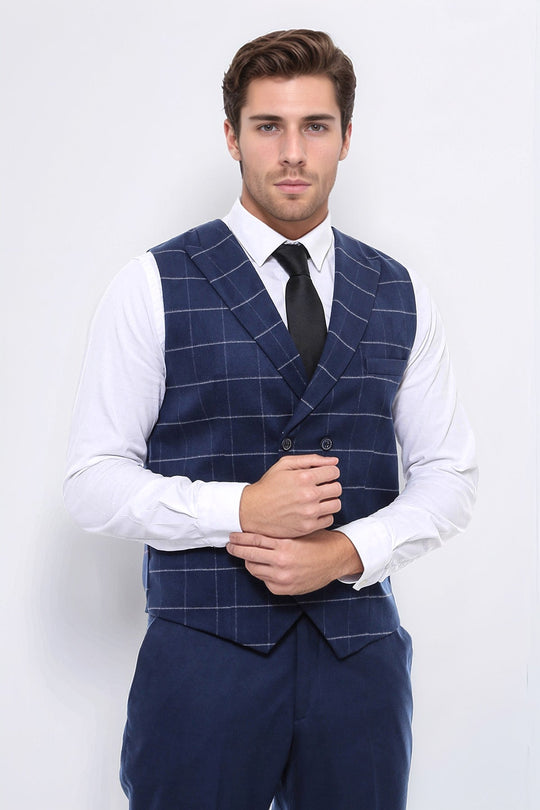 Chaleco Cruzado A Cuadros Azul Hombre - Wessi
