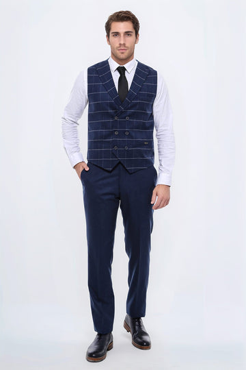 Chaleco Cruzado A Cuadros Azul Hombre - Wessi
