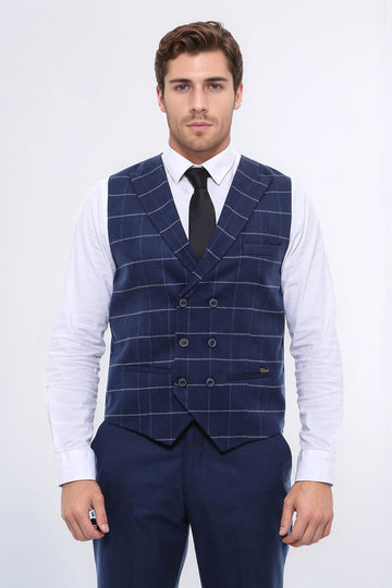 Chaleco Cruzado A Cuadros Azul Hombre - Wessi