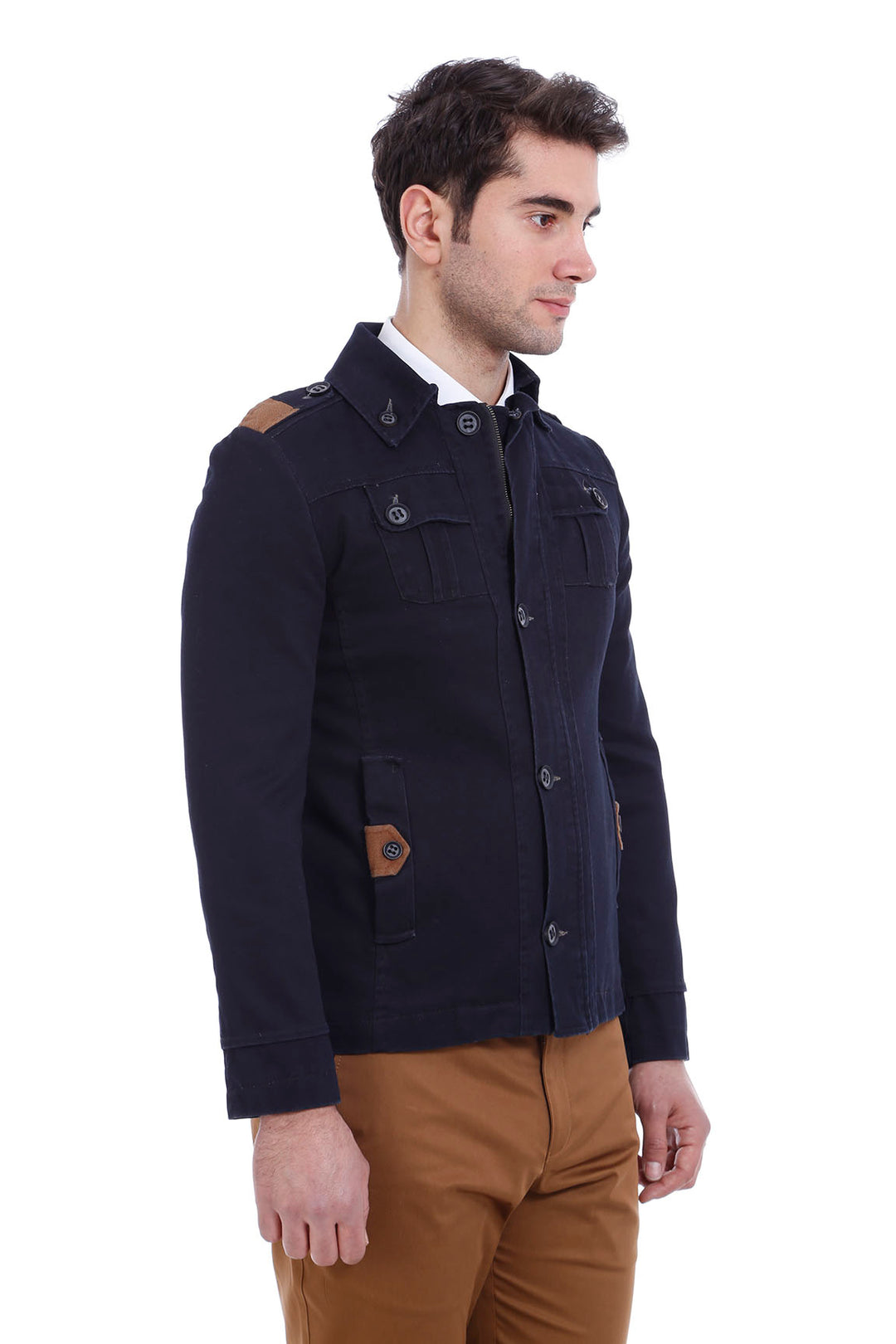 Cappotto nero lavato con spalline 4 tasche-Wessi