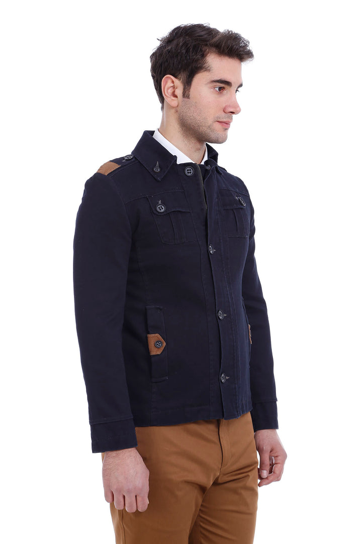 Cappotto nero lavato con spalline 4 tasche-Wessi