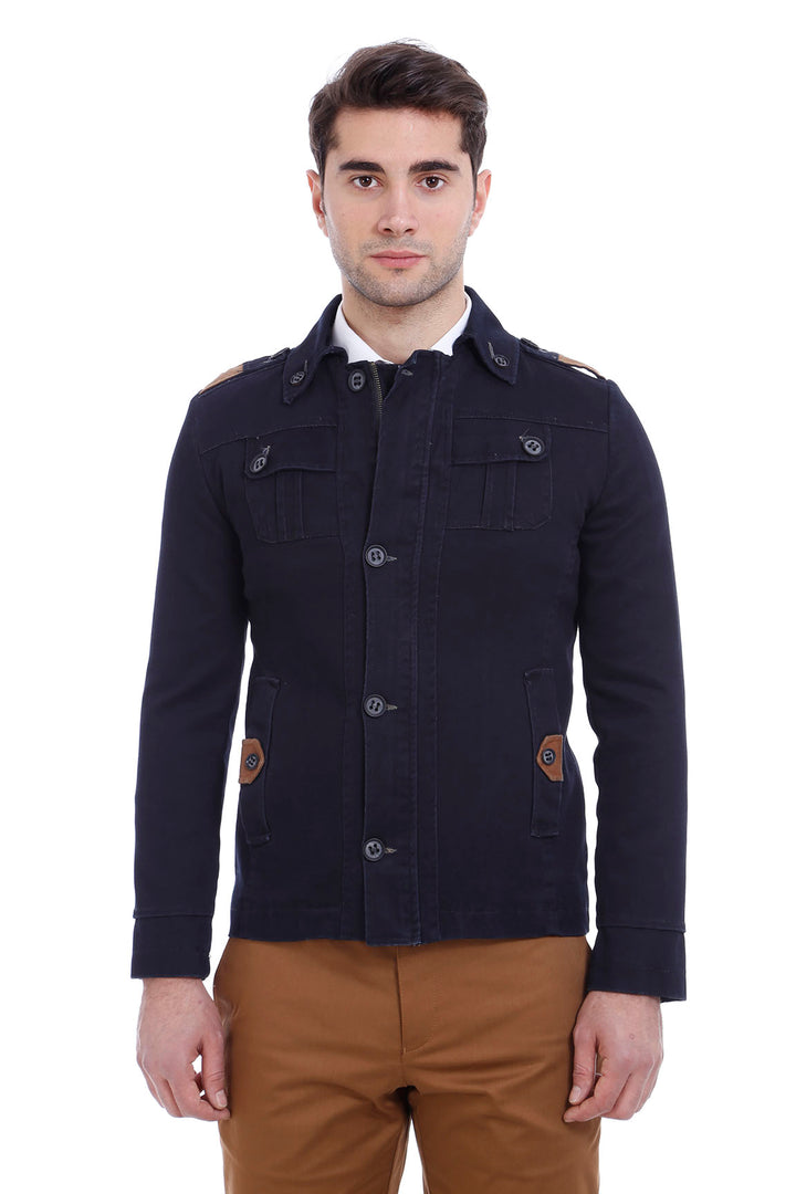 Cappotto nero lavato con spalline 4 tasche-Wessi