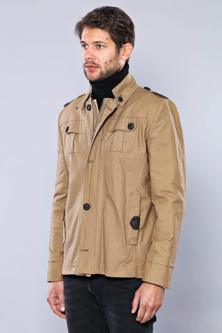 Cappotto beige lavato con spalline 4 tasche-Wessi