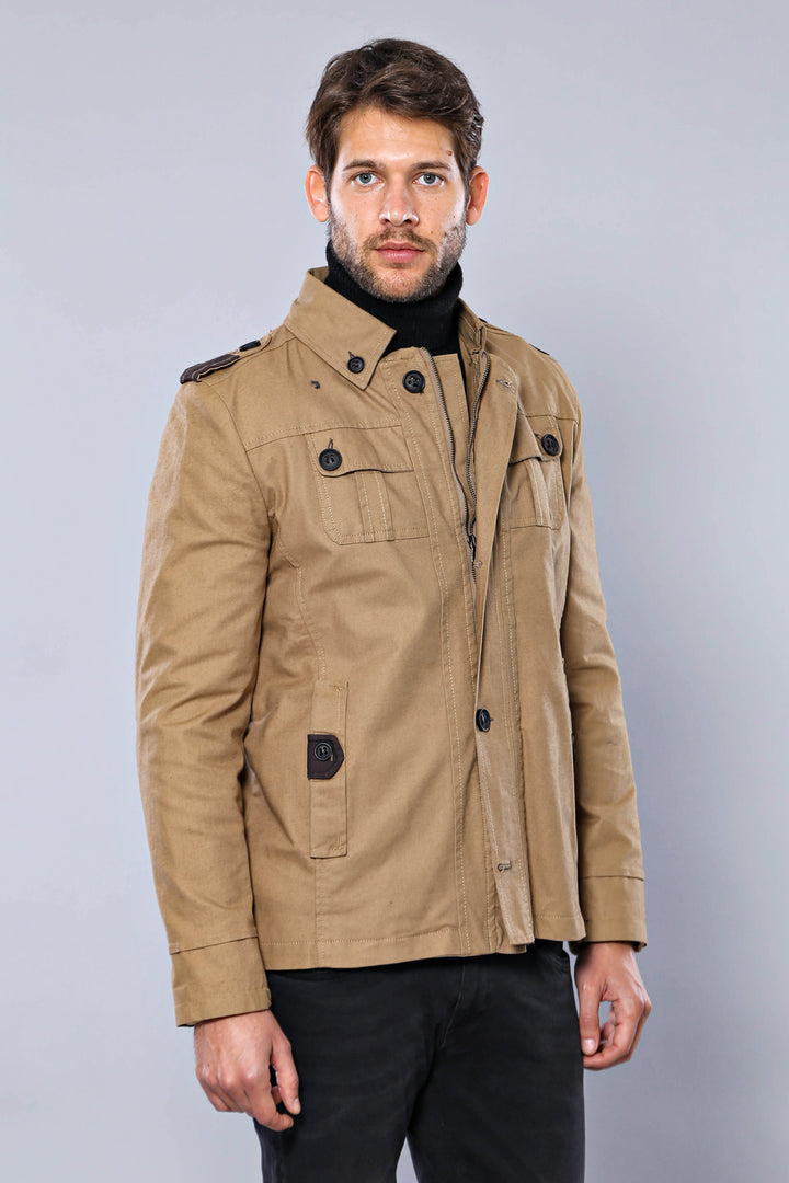 Cappotto beige lavato con spalline 4 tasche-Wessi