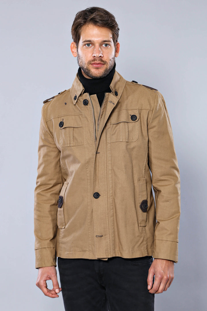 Cappotto beige lavato con spalline 4 tasche-Wessi