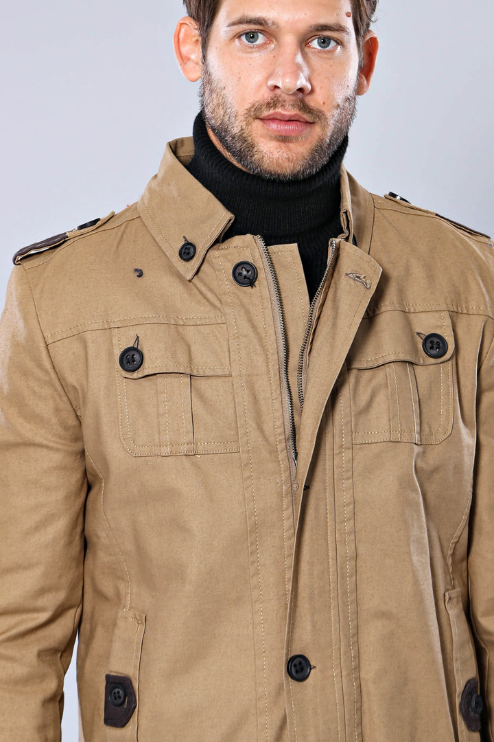 Cappotto beige lavato con spalline 4 tasche-Wessi