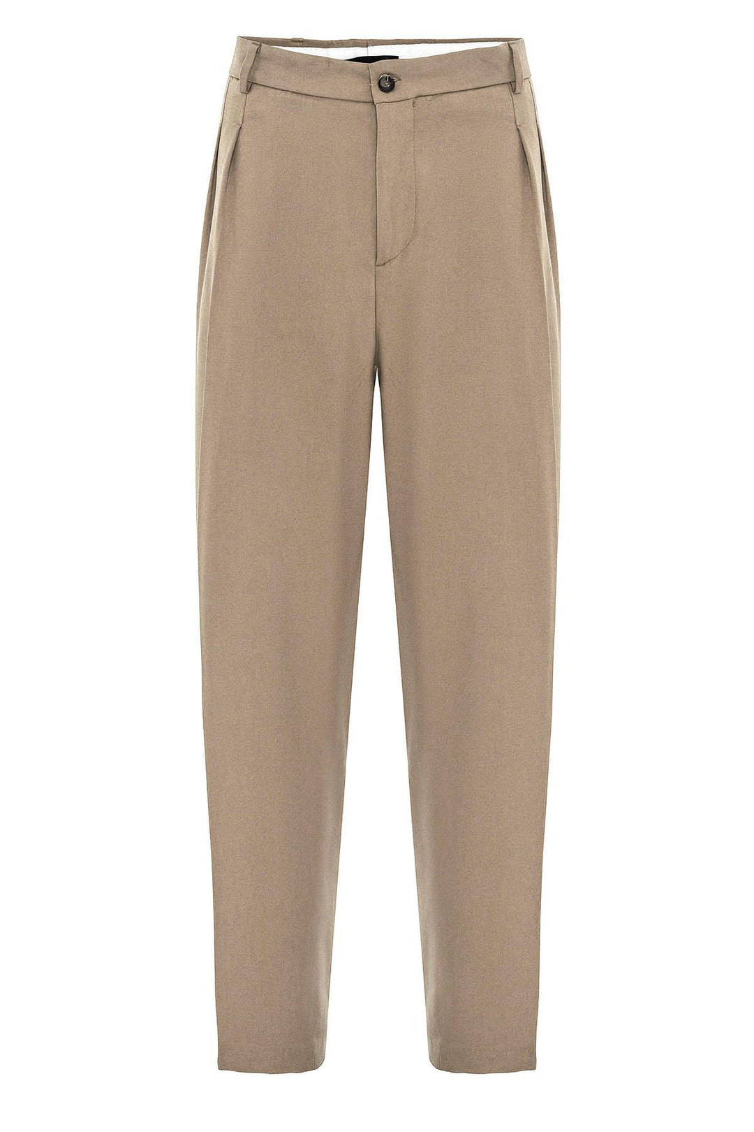 Men's Light Brown High-Waist Pleated Relaxed Fit Pants - Wessi