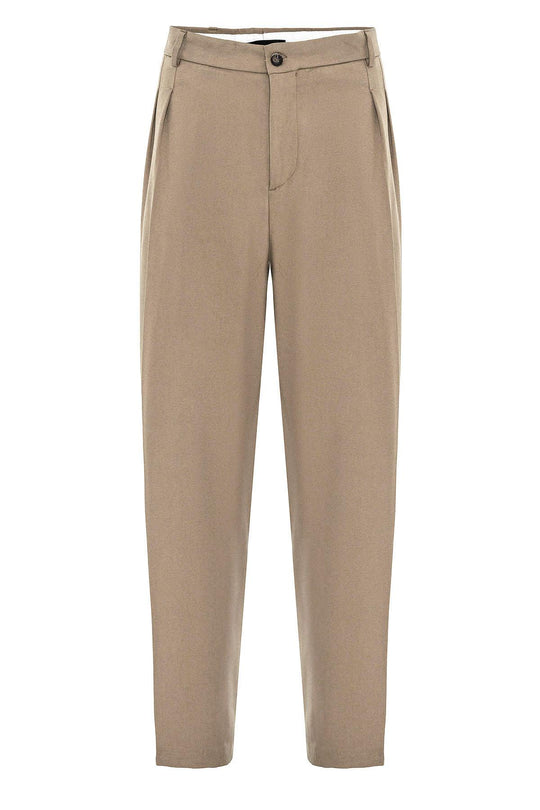 Men's Light Brown High-Waist Pleated Relaxed Fit Pants - Wessi