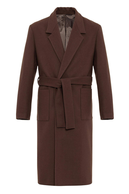 Brown Пальто с Поясом и Карманами для Мужчин - Wessi