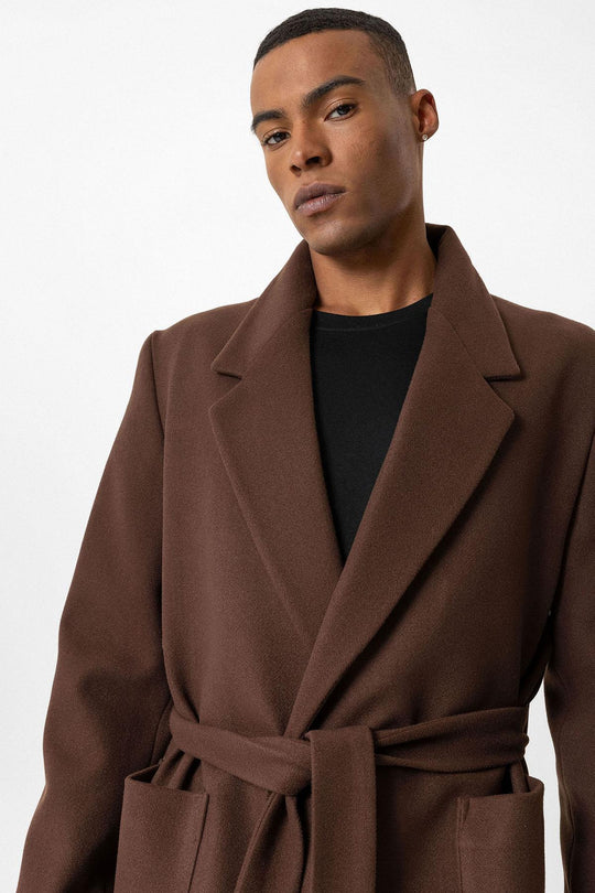 Brown Пальто с Поясом и Карманами для Мужчин - Wessi