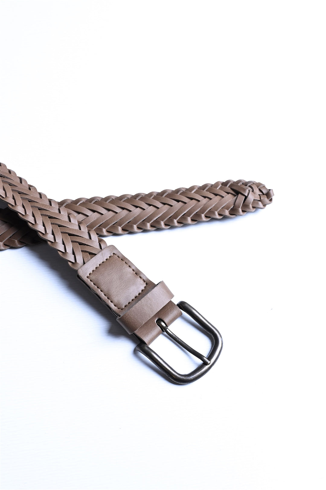 Men's Light Brown Faux Leather Knitted  Belt - Wessi