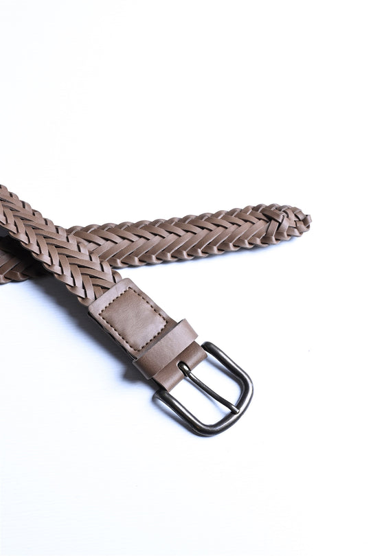 Men's Light Brown Faux Leather Knitted  Belt - Wessi