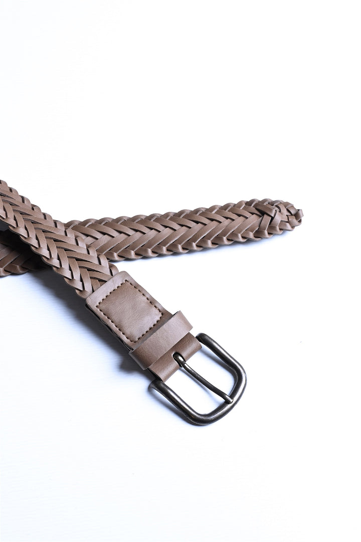 Men's Light Brown Faux Leather Knitted  Belt - Wessi