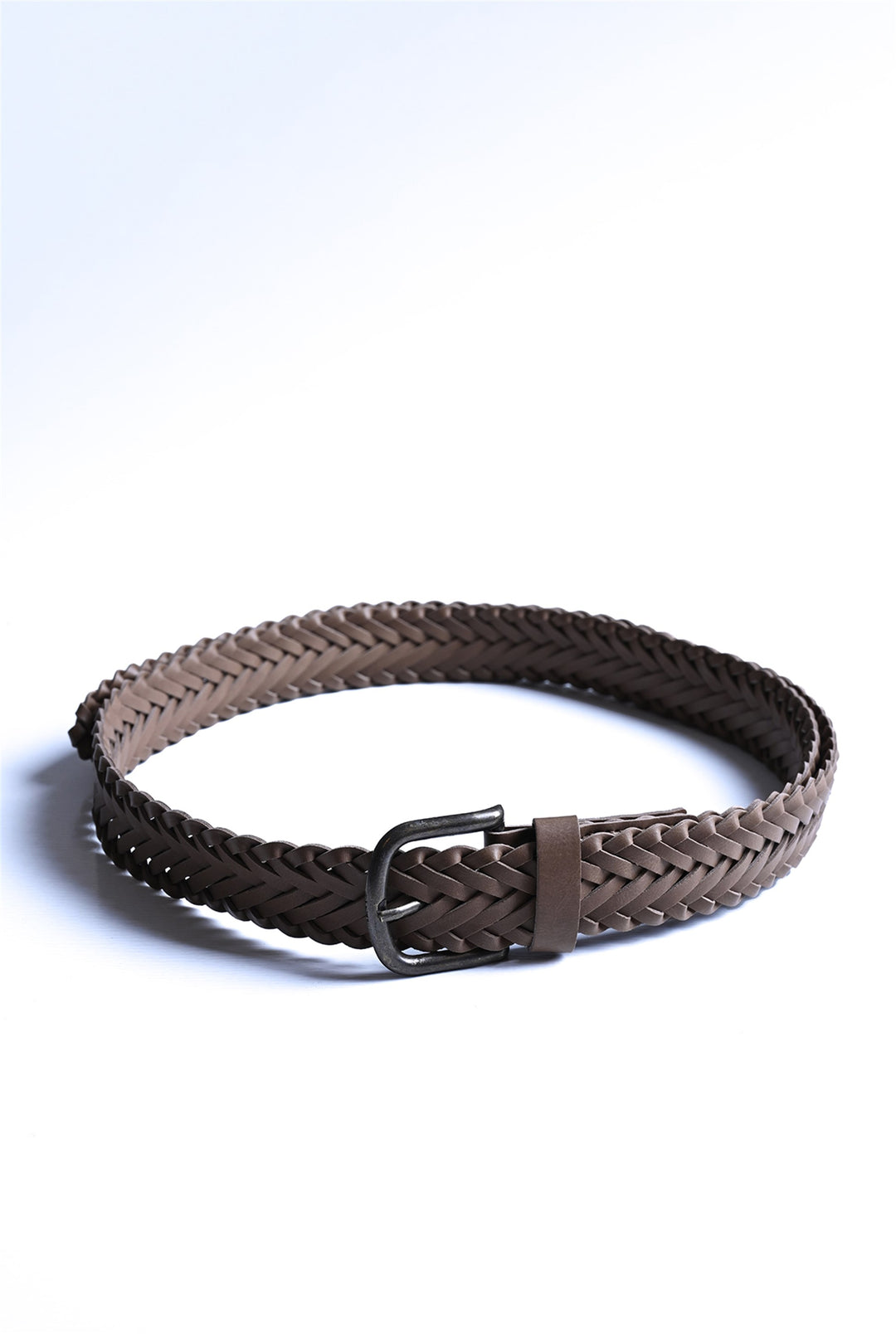 Men's Light Brown Faux Leather Knitted  Belt - Wessi