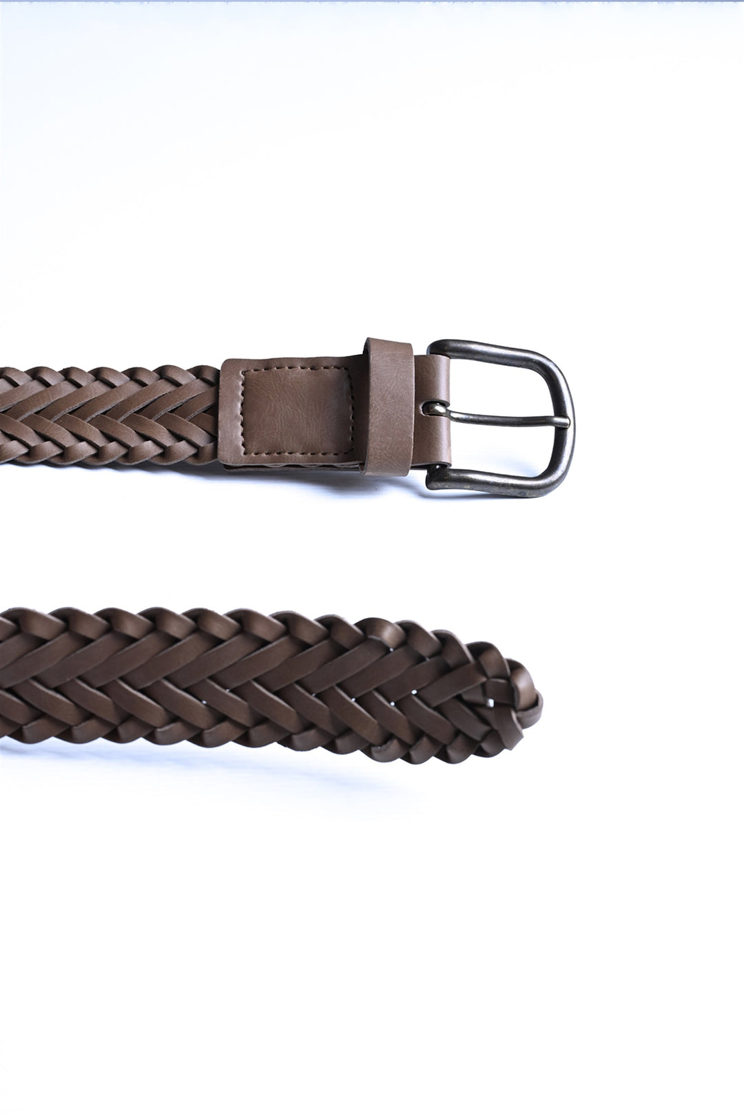 Men's Light Brown Faux Leather Knitted  Belt - Wessi