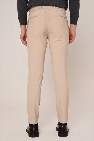 Pantalon Homme Beige Coupe Slim Droit En Tissu Accessoire - Wessi