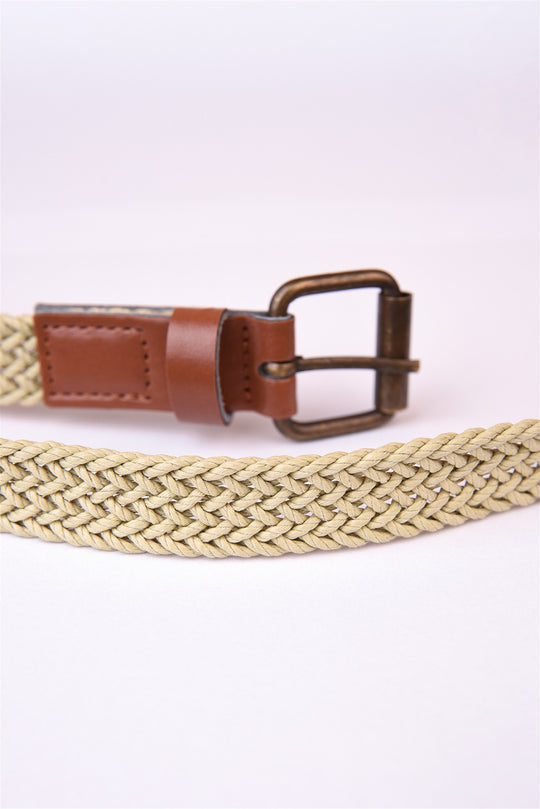 Men's Beige Thin Knitted  Belt - Wessi