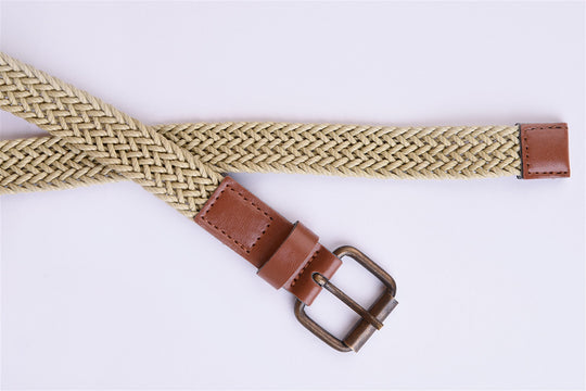 Men's Beige Thin Knitted  Belt - Wessi