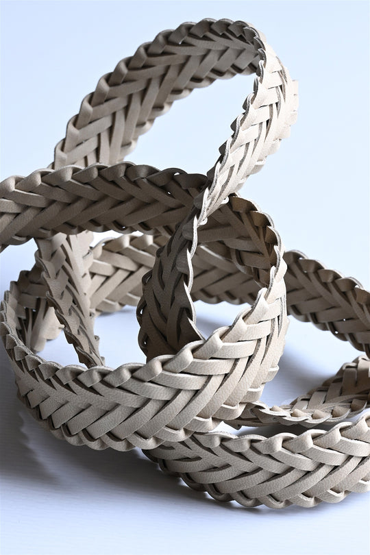 Men's Beige Faux Leather Knitted  Belt - Wessi