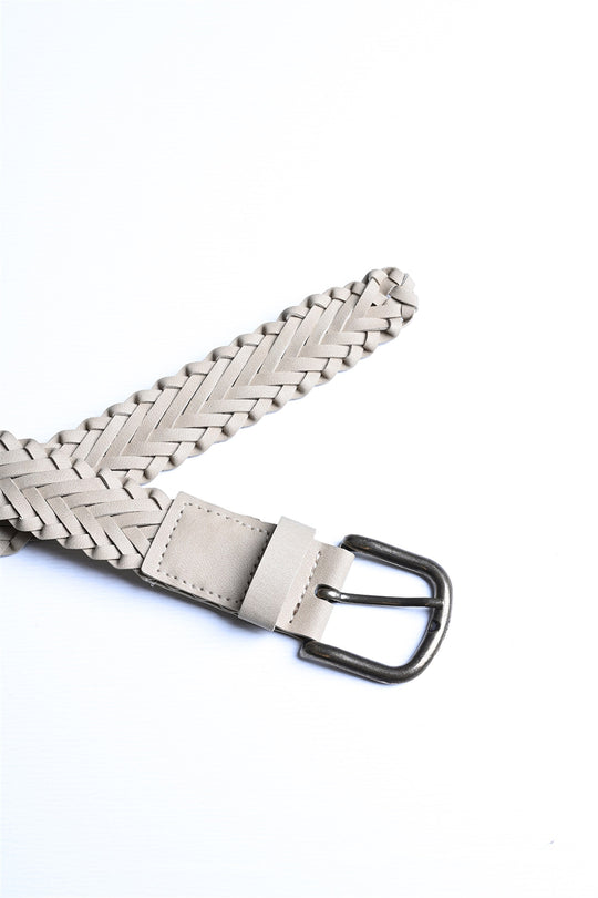 Men's Beige Faux Leather Knitted  Belt - Wessi