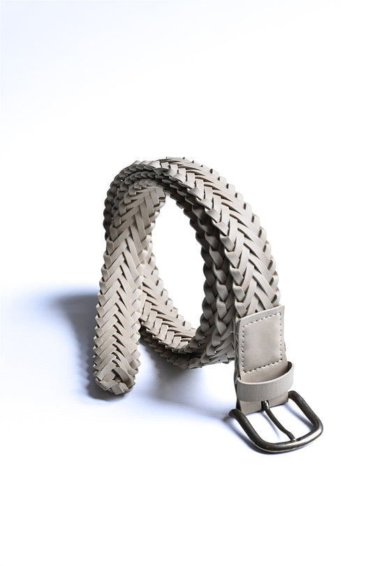 Men's Beige Faux Leather Knitted  Belt - Wessi