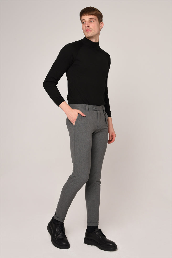 Men's Grey Slim Fit Accessory Trousers - Wessi
