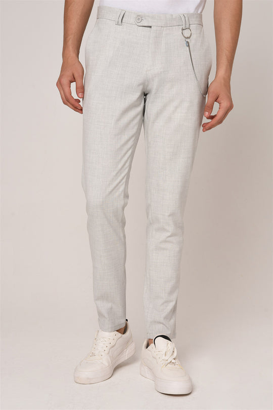 Men's Silver Slim Fit Straight Accessory Fabric Trousers - Wessi
