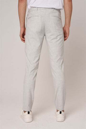 Men's Silver Slim Fit Straight Accessory Fabric Trousers - Wessi