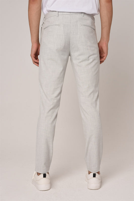 Men's Silver Slim Fit Straight Accessory Fabric Trousers - Wessi