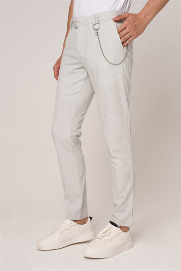 Men's Silver Slim Fit Straight Accessory Fabric Trousers - Wessi