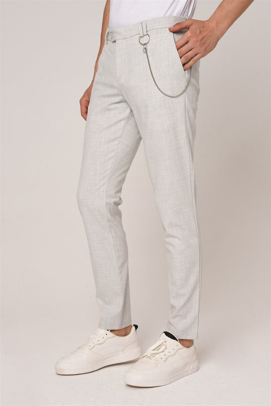 Men's Silver Slim Fit Straight Accessory Fabric Trousers - Wessi